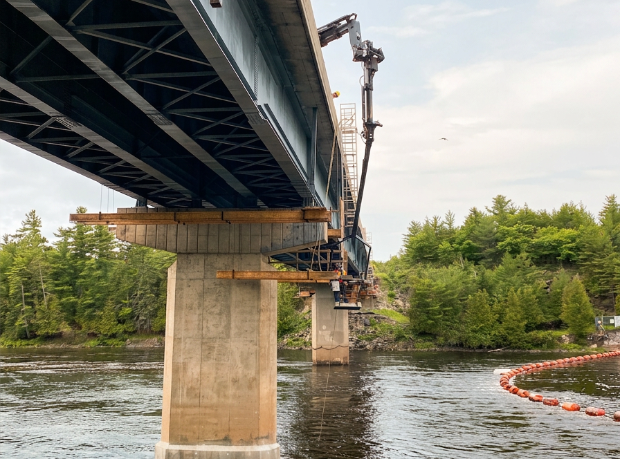 Réfection du pont de Portage-du-Fort, Travaux subaquatiques et métallisation | Outaouais Interprojet Construction | Entrepreneur général en génie civil et bâtiment au Québec