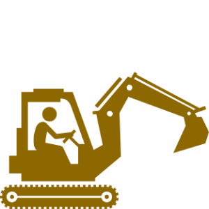 Icône illustrant des travaux de génie civil, excavation, nivellement et aménagement de terrain
